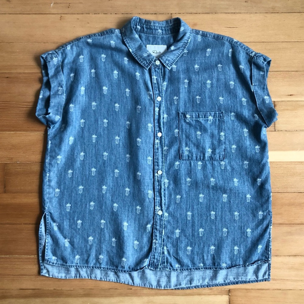 Rails Denim Short Sleeve Button Down With Pineapp… - image 4